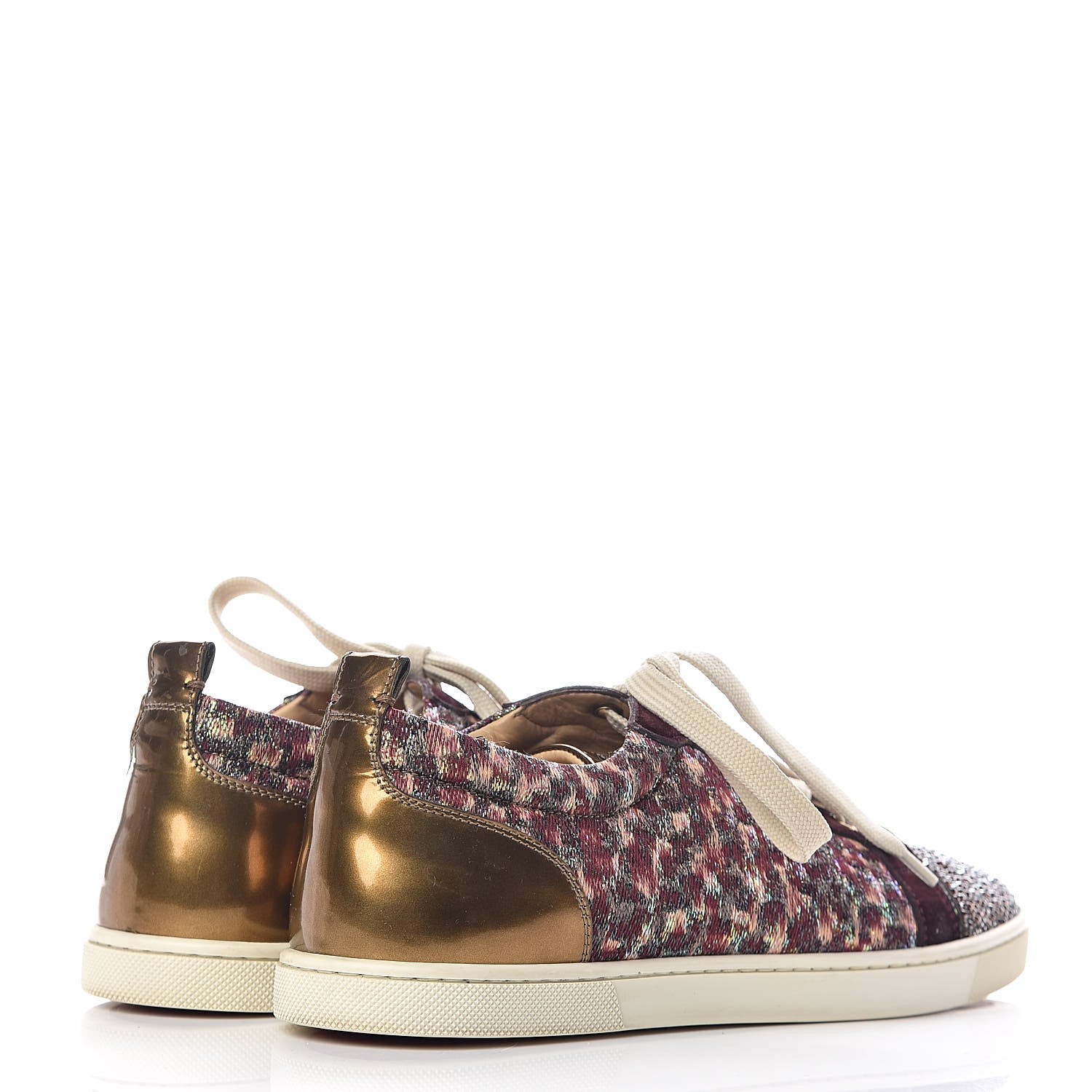 Christian Louboutin Crystal Metallic Suede Peacock Woven Lurex Gondolastrass Sneakers 40 Burgundy 4 of 10