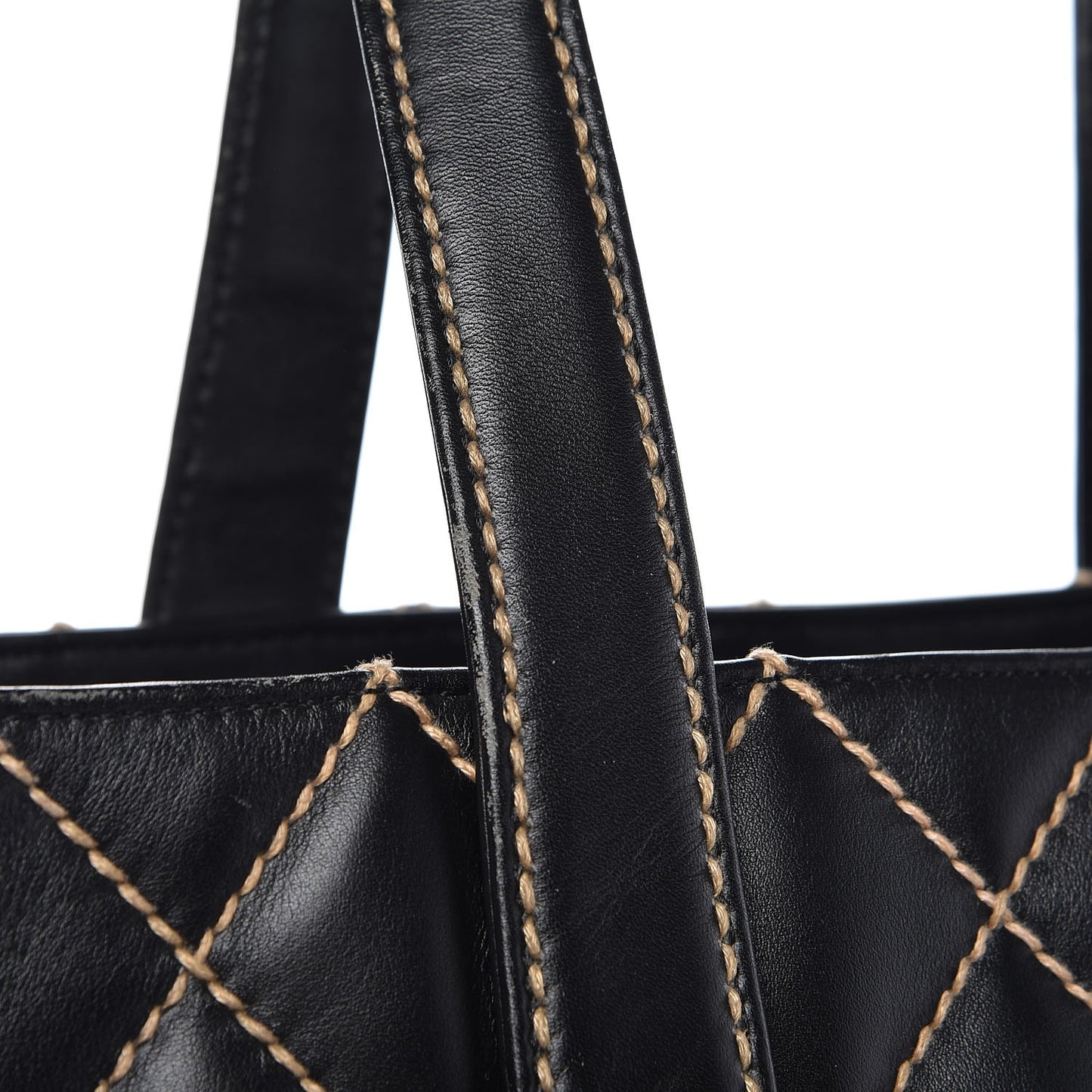 Calfskin Contrast Stitch Surpique Tote Black