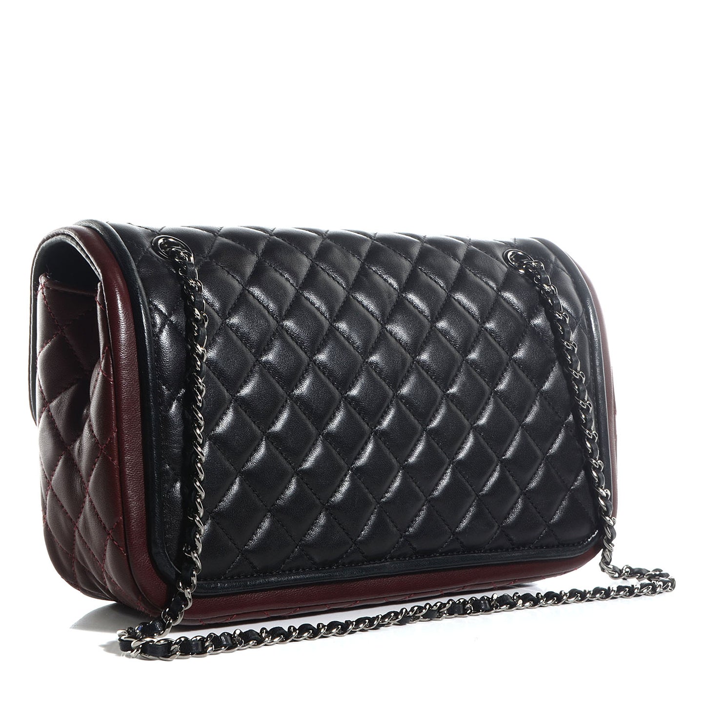 Lambskin Quilted Classic Twist Flap Bag Black Bordeaux