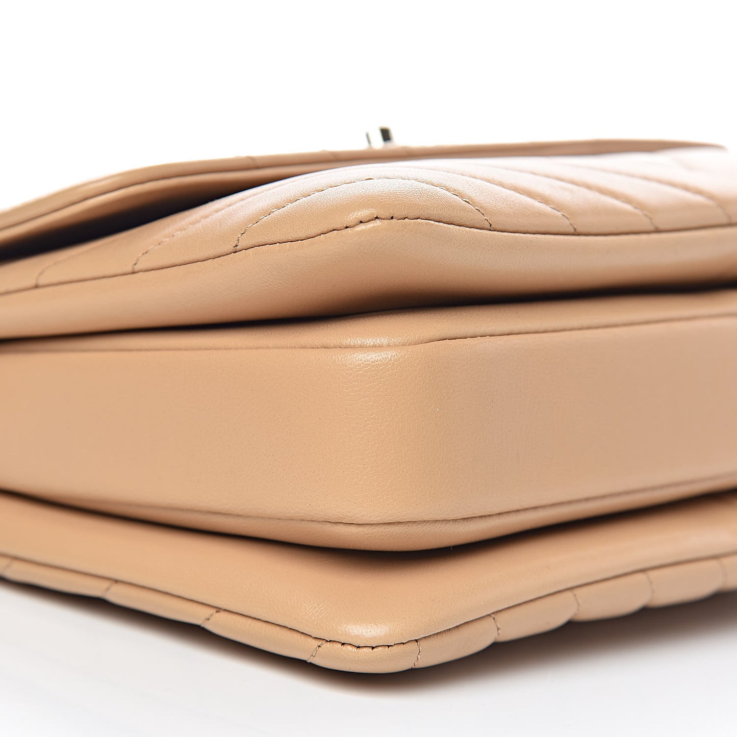 Lambskin Chevron Quilted Small Trendy CC Dual Handle Flap Bag Beige
