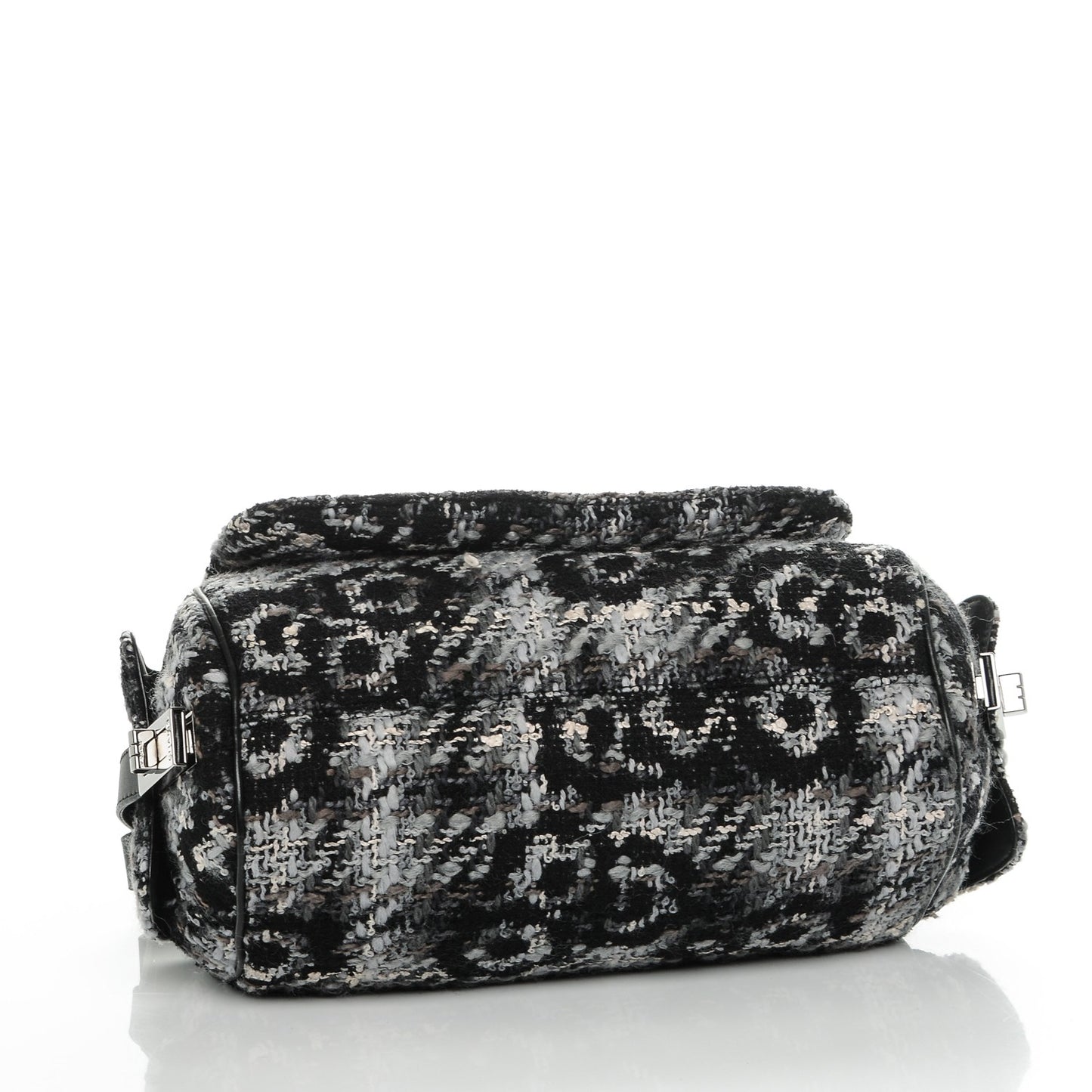 Tweed Quilted Camellia Shoulder Bag Black
