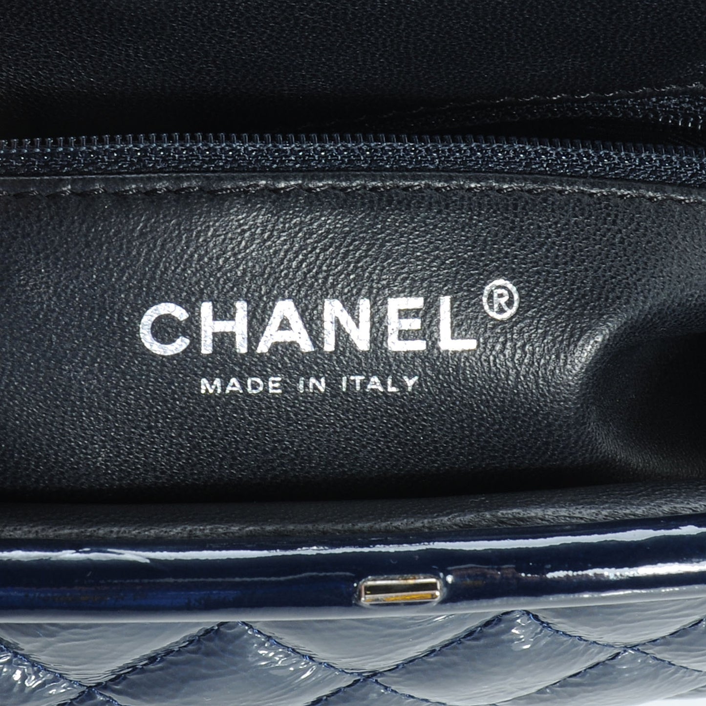 Patent Quilted Timeless Clutch Navy