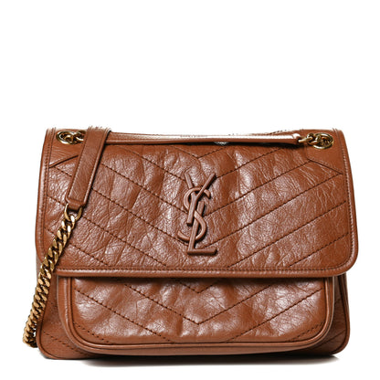 Saint Laurent Crinkled Calfskin Matelasse Monogram Medium Niki Chain Satchel Caramel 1 of 10