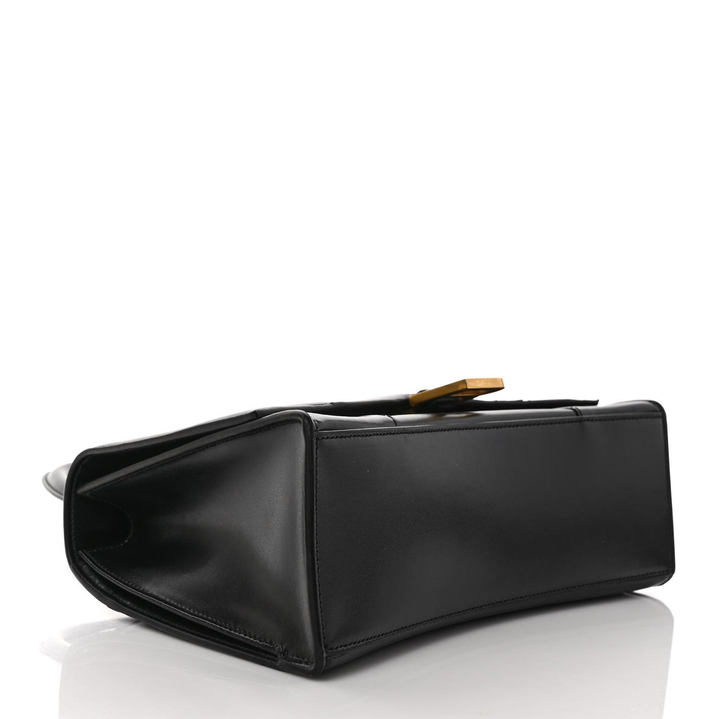 Shiny Box Calfskin Medium Hourglass Top Handle Bag Black