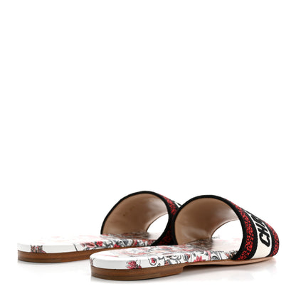 Christian Dior Canvas Coeur Des Curiosites Embroidered Dway Flat Slide Sandals 36.5 Multicolor 5 of 10