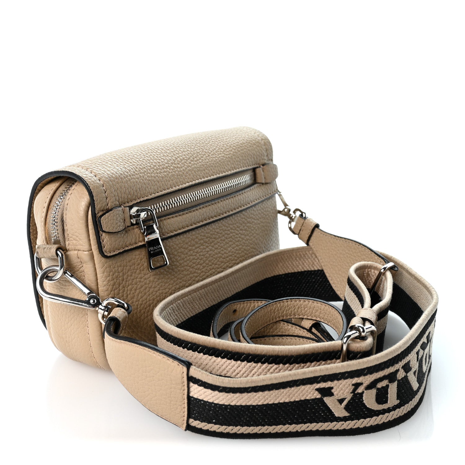 Prada Vitello Daino Soft Flap Crossbody Sabbia 3 of 10