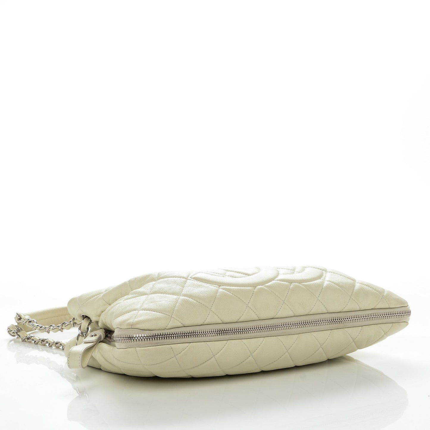Caviar Quilted Expandable Zip Shoulder Bag White