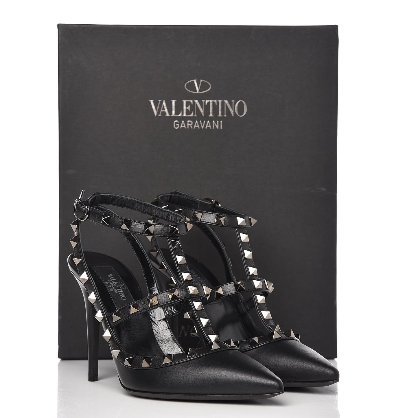 Nappa Rockstud Ankle Strap Pumps 36 Black