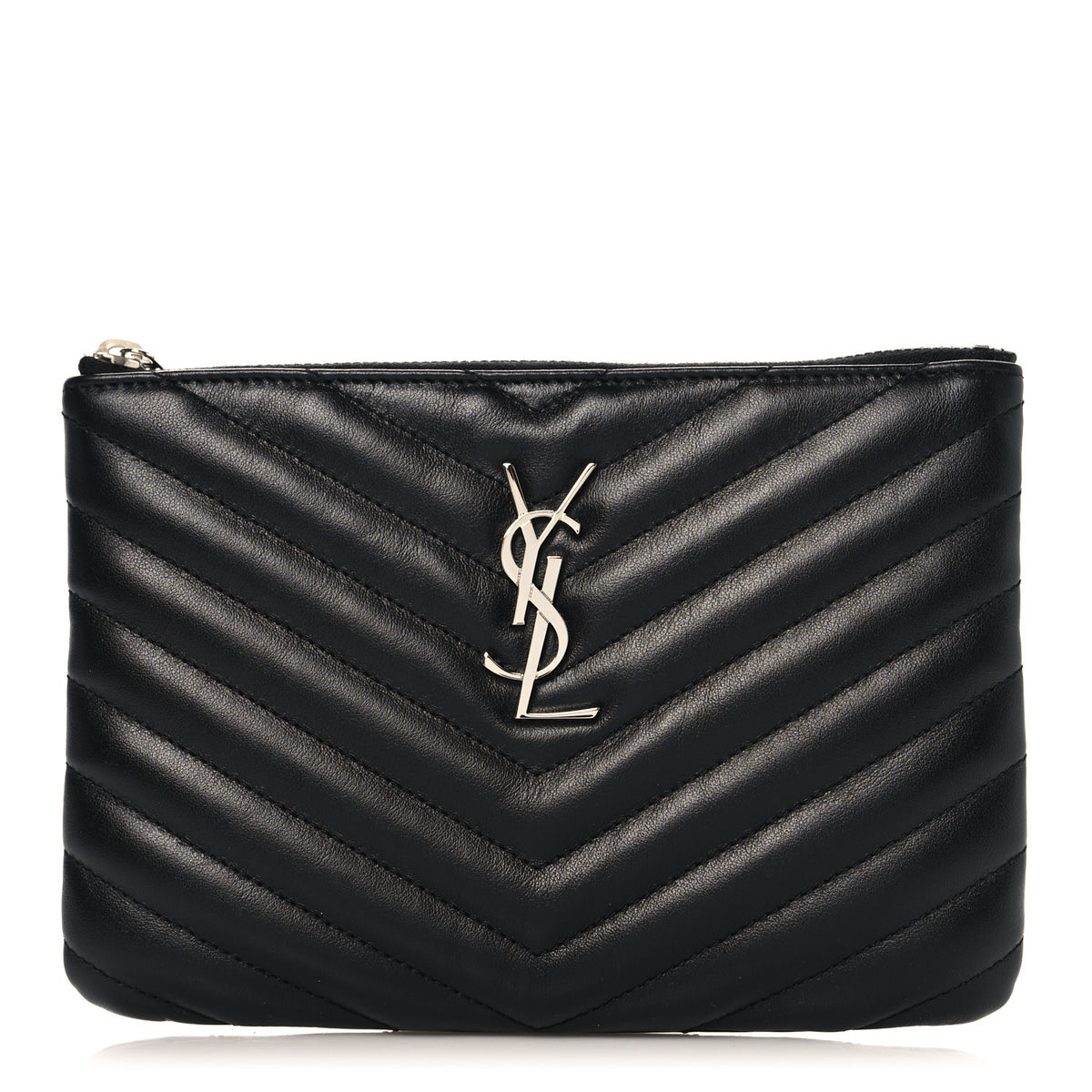 Saint Laurent Calfskin Matelasse Chevron Monogram Pouch Black 1 of 8