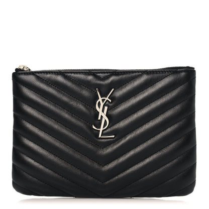 Saint Laurent Calfskin Matelasse Chevron Monogram Pouch Black 1 of 8