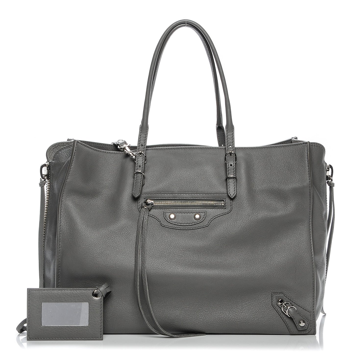 Veau Papier B4 Zip Around Tote Gris Acier