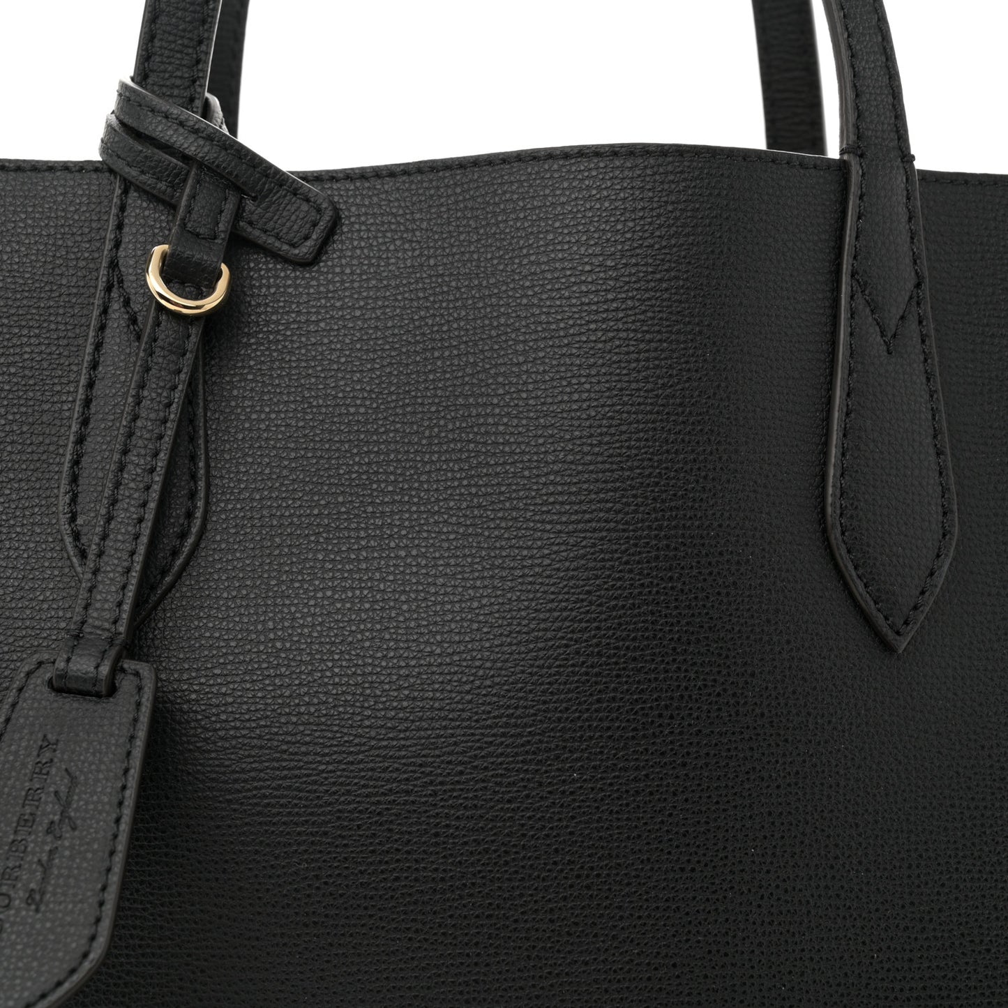 Grainy Calfskin Haymarket Check Medium Reversible Tote Black