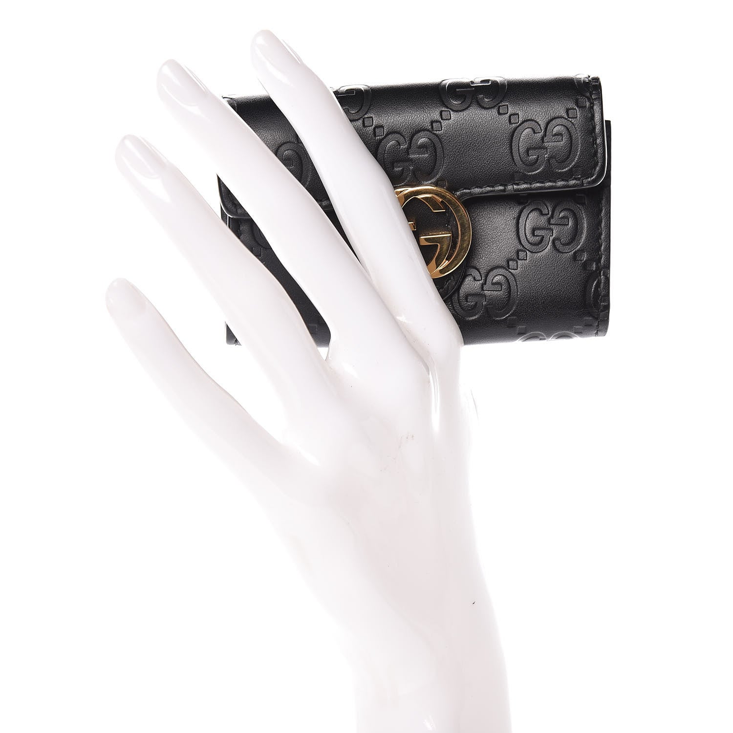 Gucci Guccissima Icon Signature 6 Key Holder Case Black 2 of 9