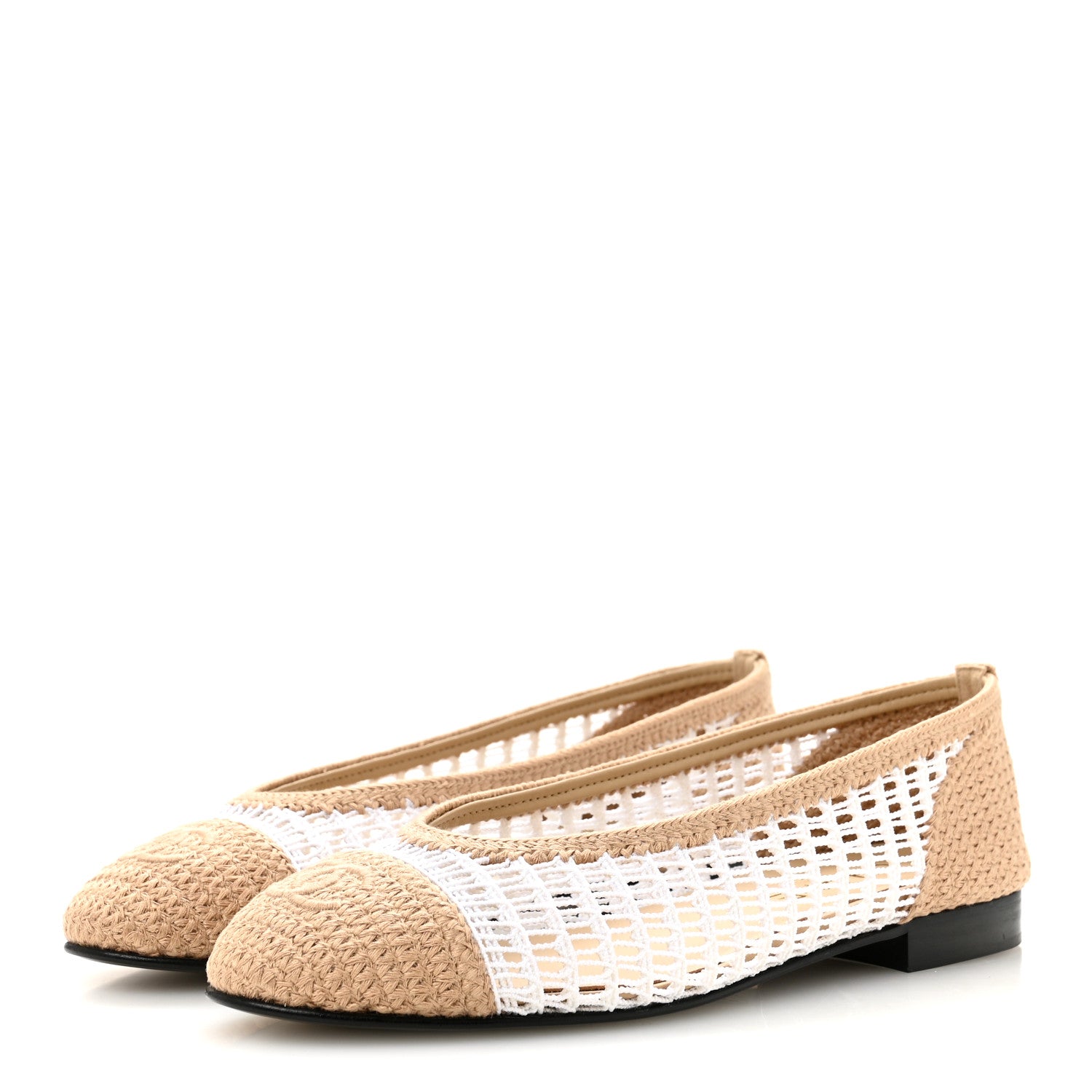 Chanel Raffia Cap Toe Ballerina Flats 38 White Beige 4 of 10