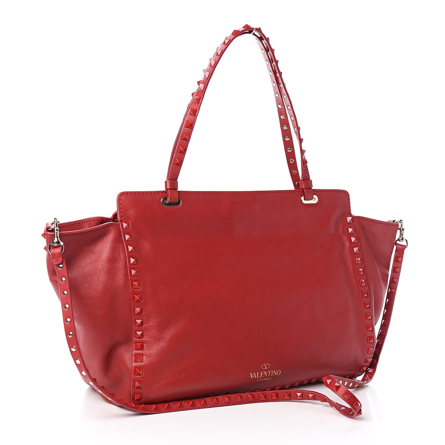 Valentino Garavani Vitello Monochrome Medium Rockstud Tote Rosso Valentino 3 of 10