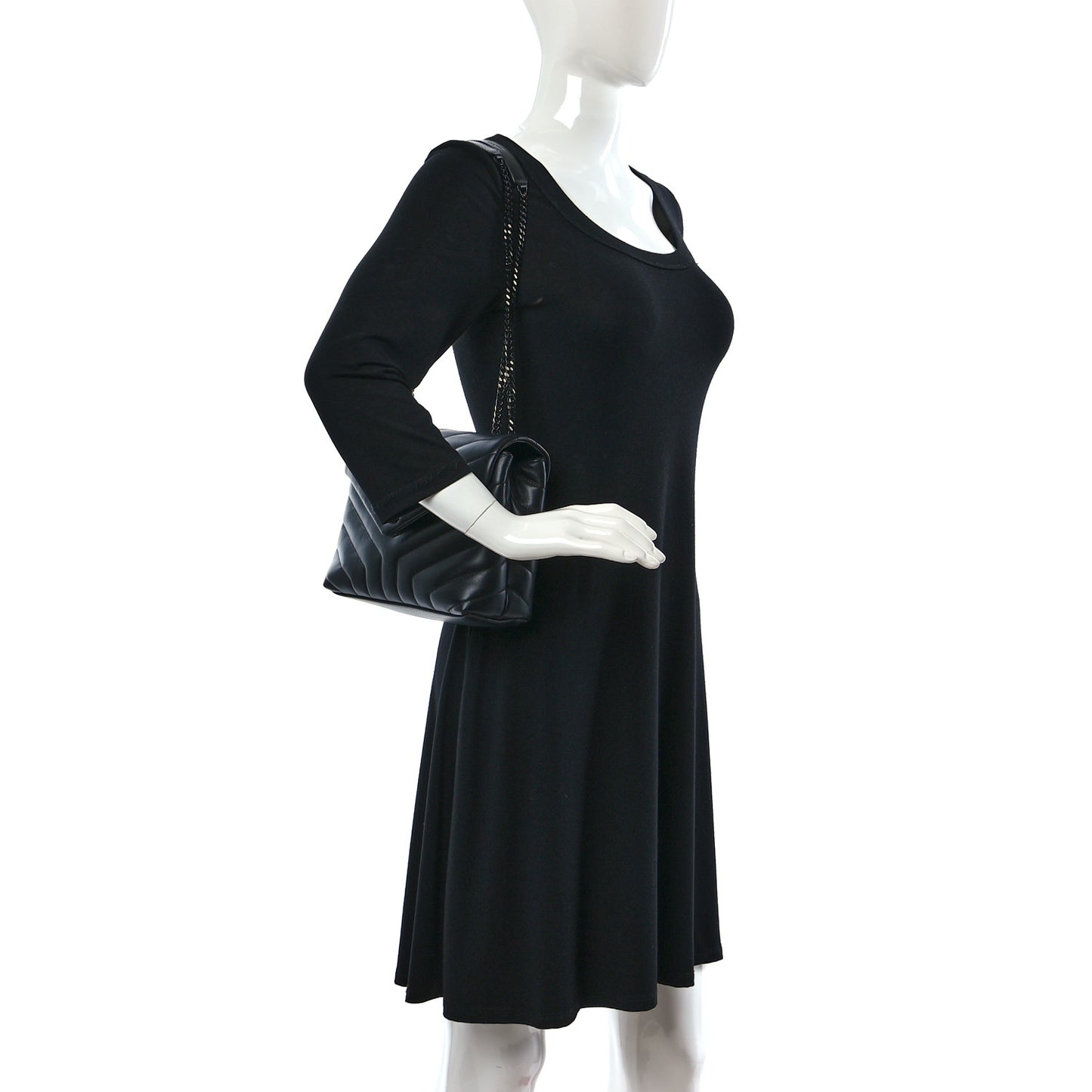 Calfskin Y Quilted Monogram Monochrome Small Loulou Chain Satchel Black