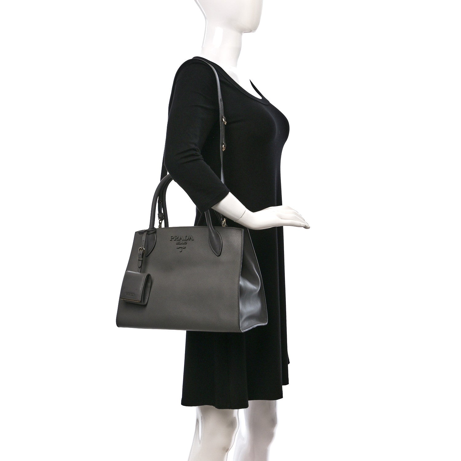 Prada Saffiano Cuir Calfskin Medium Monochrome Top Handle Tote Ardesia 2 of 8