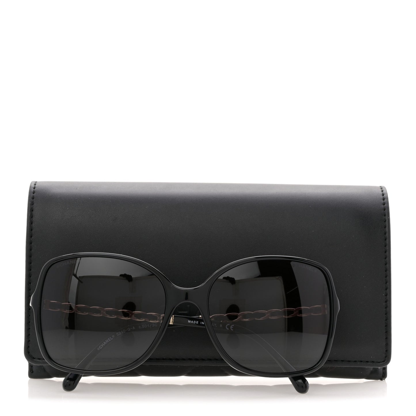 Lambskin Square Chain Sunglasses 5210-Q-A Black