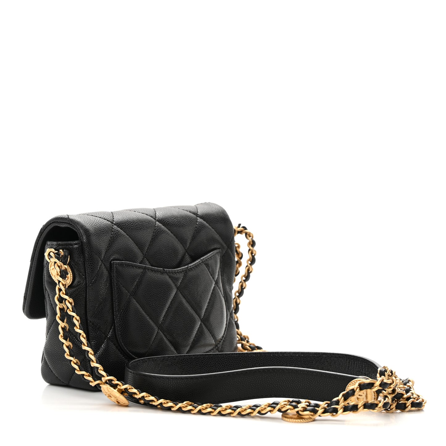 Caviar Quilted Mini Twist Your Buttons Flap Black