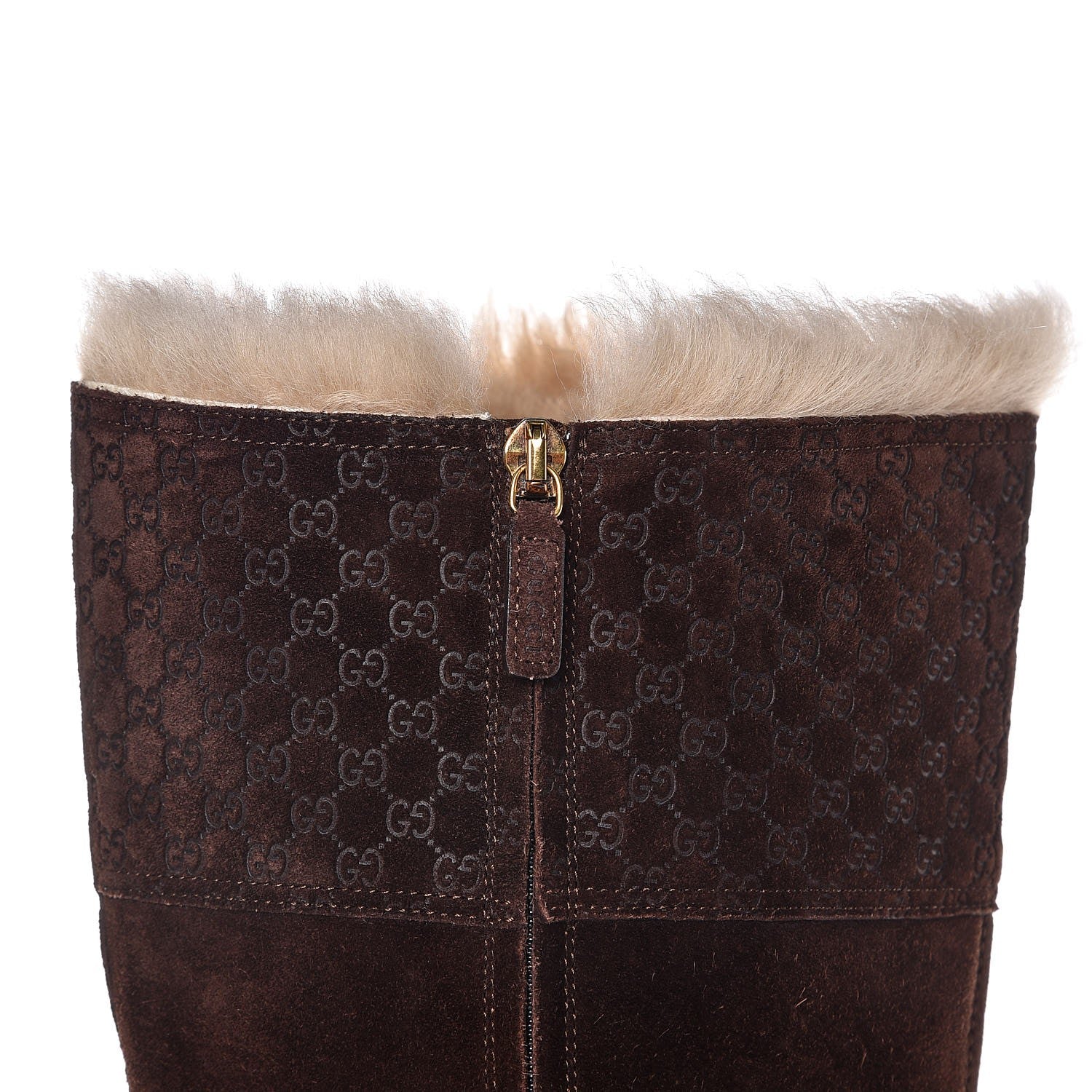 Gucci Suede Shearling Fur Microguccissima Courtney Tall Wedge Boots 38 Cocoa 8 of 10