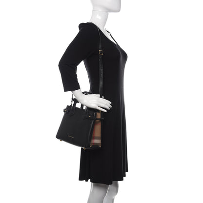 Burberry Grainy Calfskin House Check Small Banner Tote Black 2 of 11