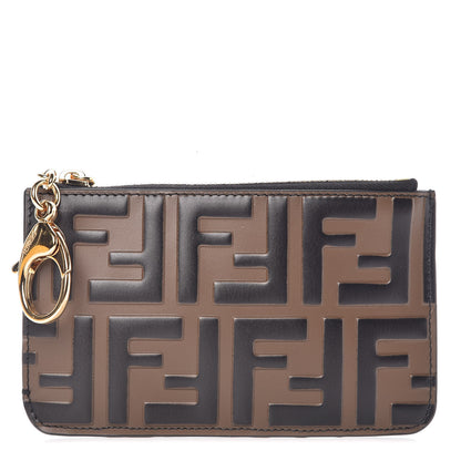 Fendi Vitello Cruise F is Fendi Bi-Color FF 1974 Embossed Key Case Pouch Maya Black 1 of 9