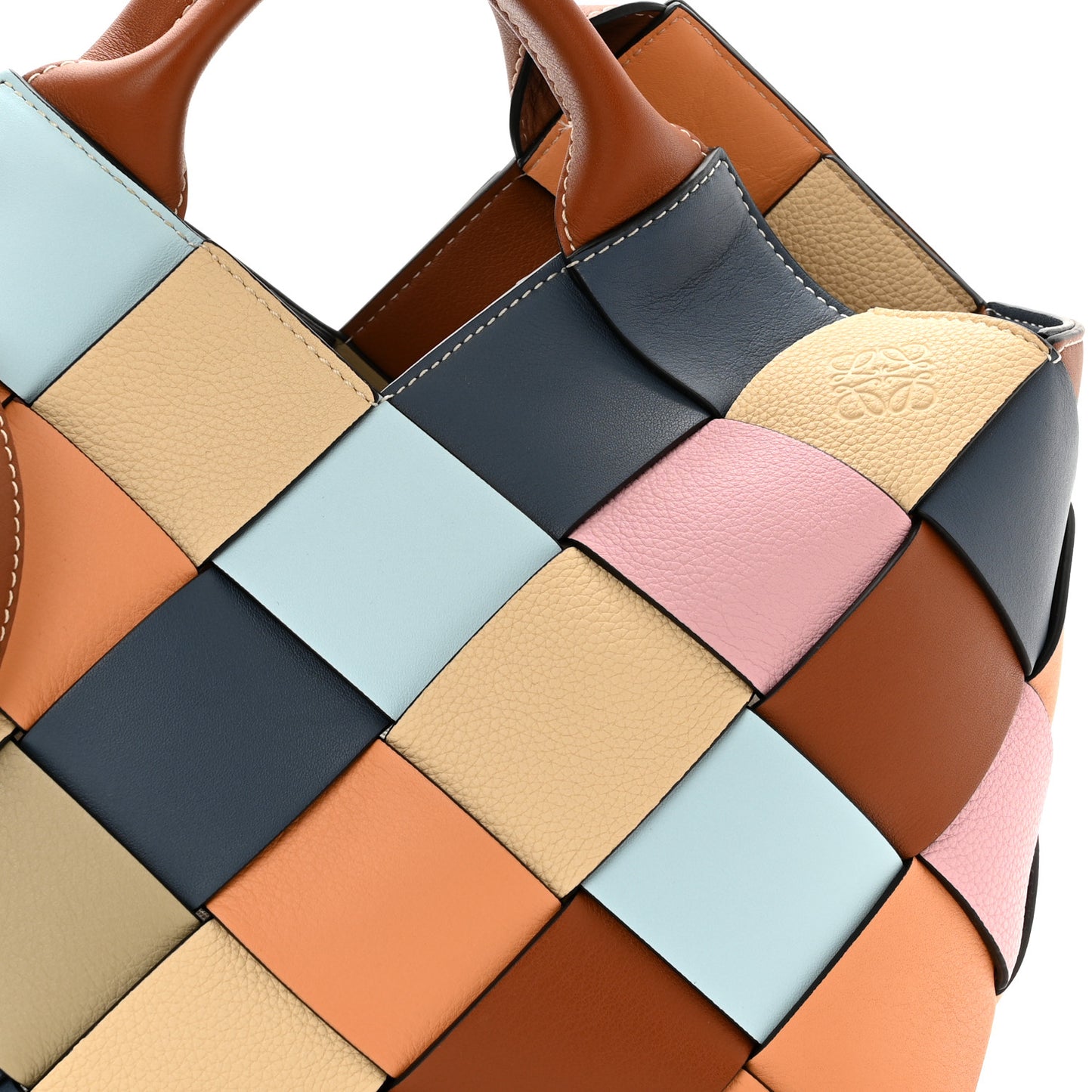 Calfskin Small Woven Basket Surplus Bag Soft Apricot Crystal Blue
