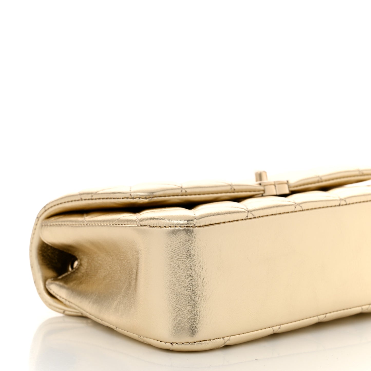 Metallic Lambskin Quilted Flap Gold