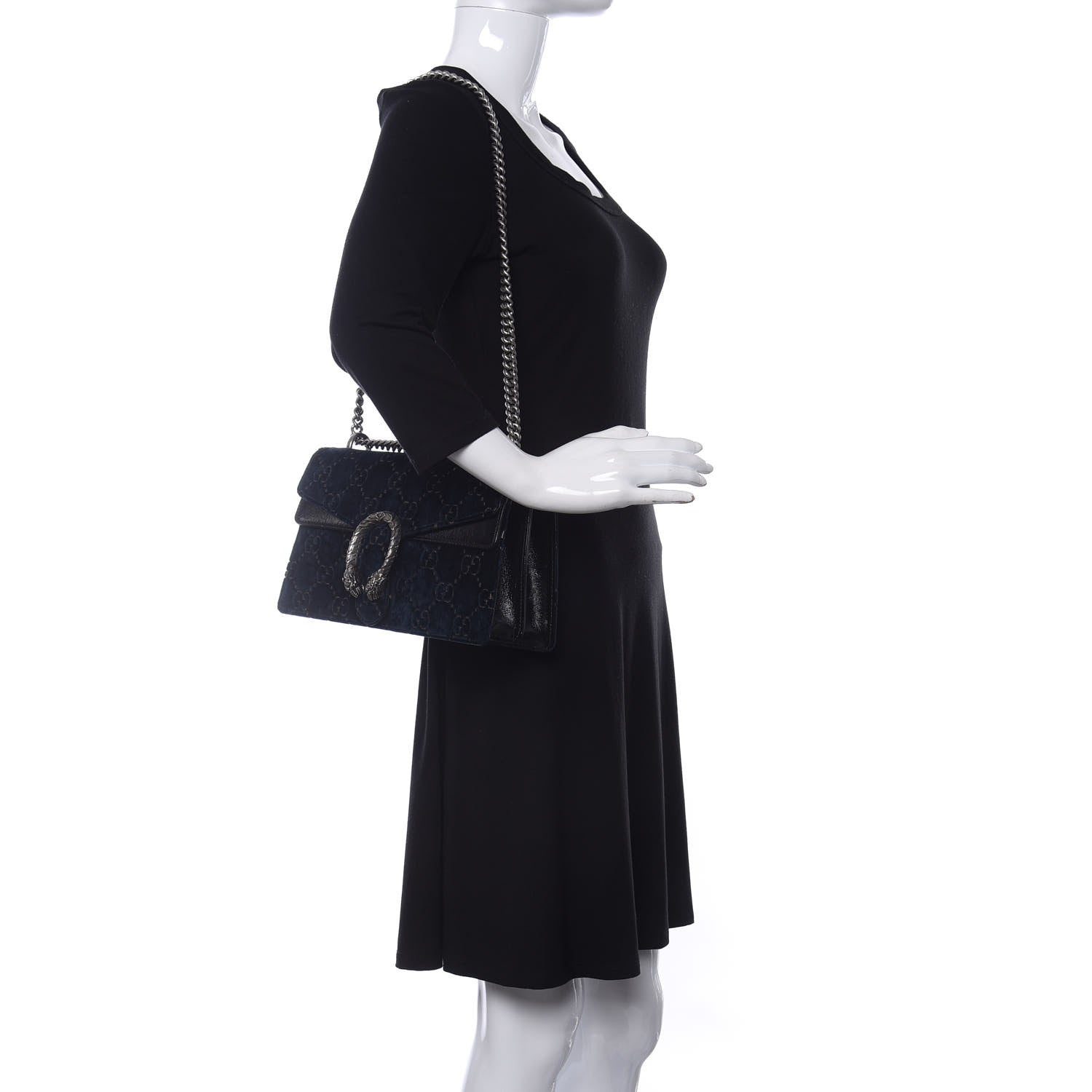 Gucci Velvet Skipper GG Monogram Small Dionysus Shoulder Bag Blue Beige Black 2 of 14