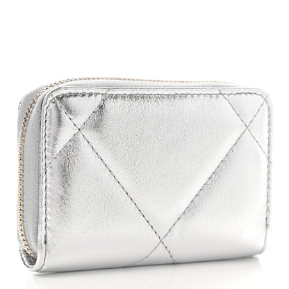 Chanel Metallic Lambskin Quilted Chanel 19 Zip Around Coin Purse Wallet Silver 3 of 8