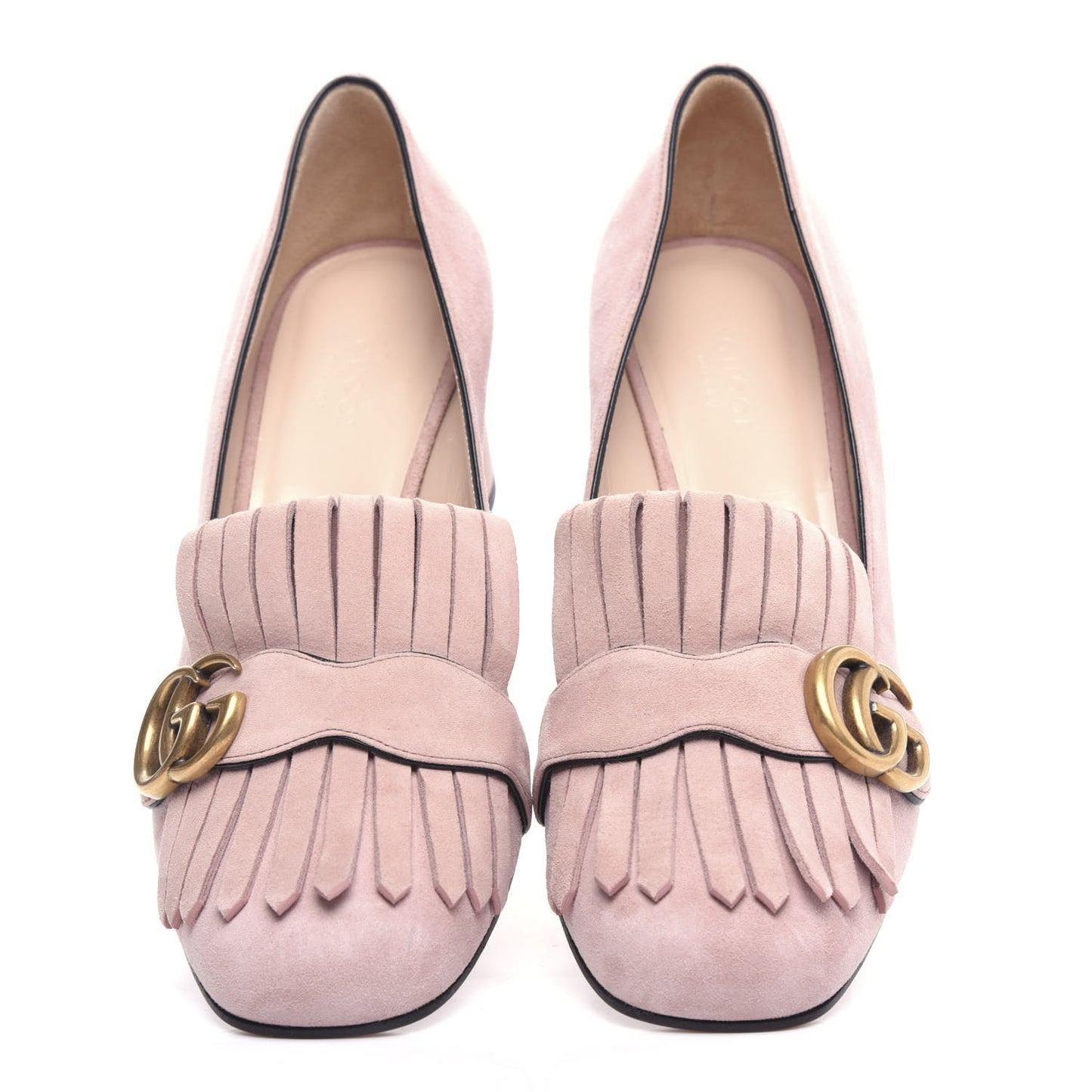Kid Scamosciato GG Marmont Fringe 50mm Loafer Pumps 38.5 Crystal Pink