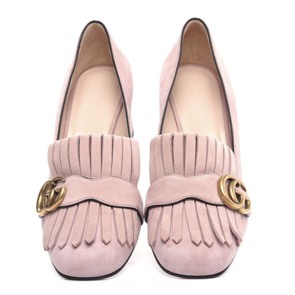 Gucci Kid Scamosciato GG Marmont Fringe 50mm Loafer Pumps 38.5 Crystal Pink 5 of 12