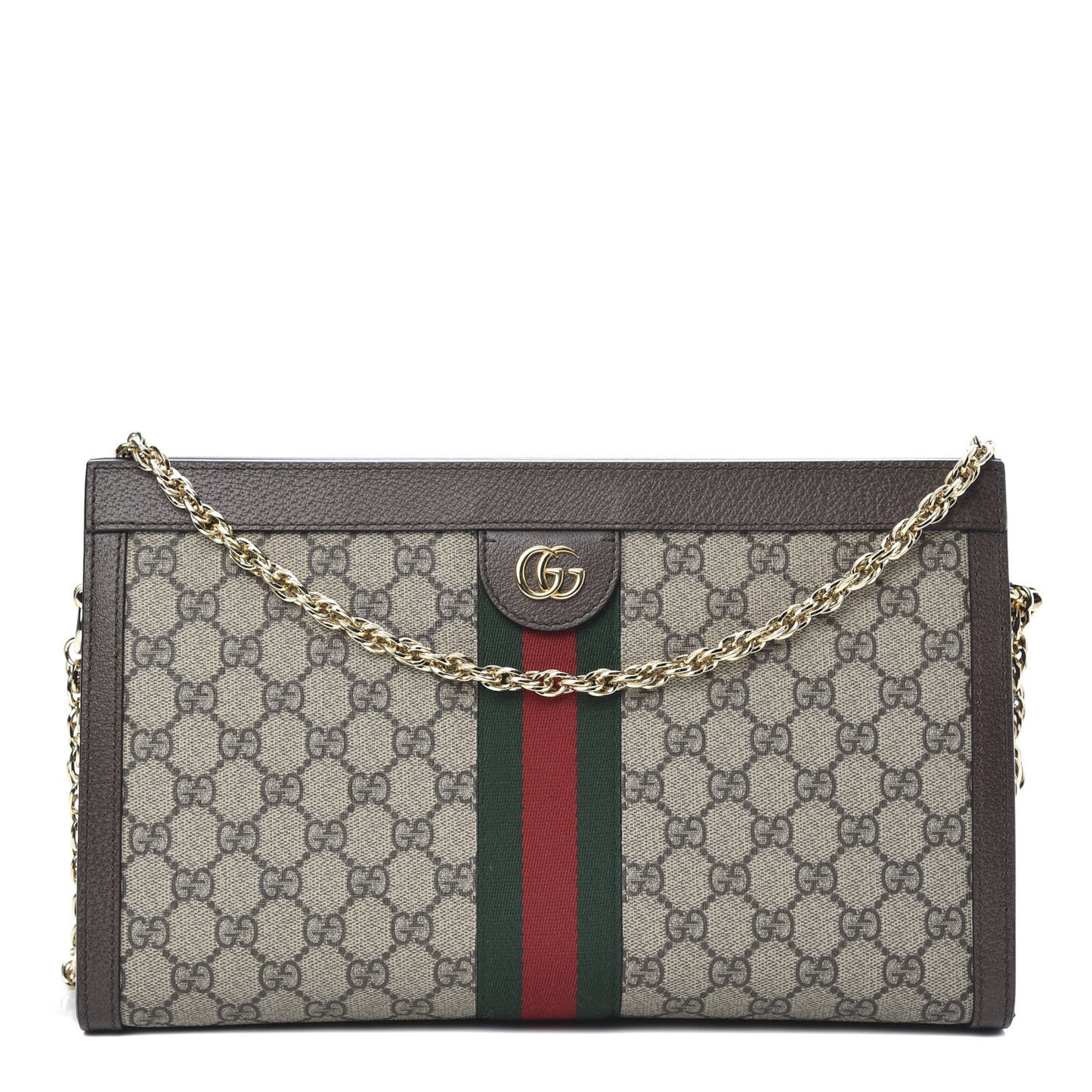 GG Supreme Monogram Web Medium Ophidia Chain Shoulder Bag Brown