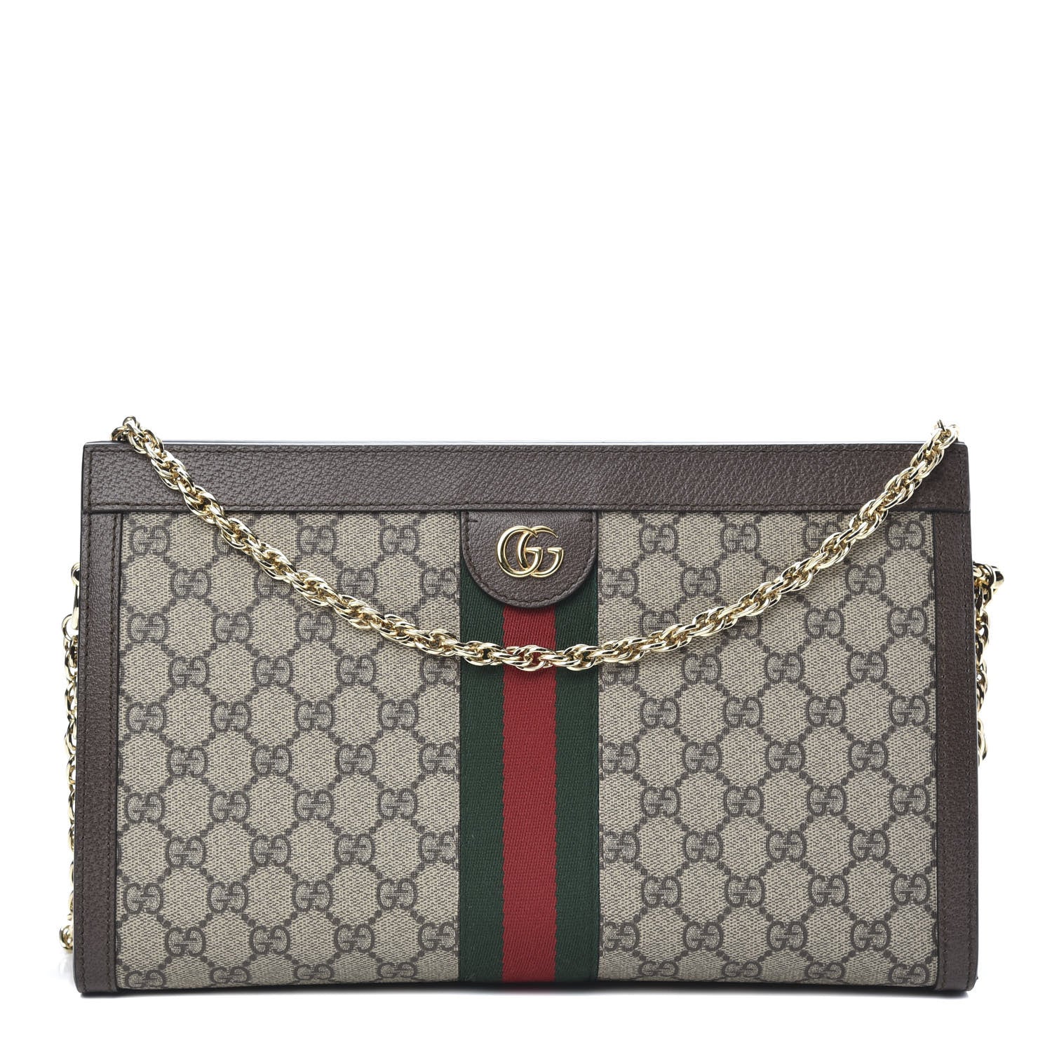 Gucci GG Supreme Monogram Web Medium Ophidia Chain Shoulder Bag Brown 1 of 10