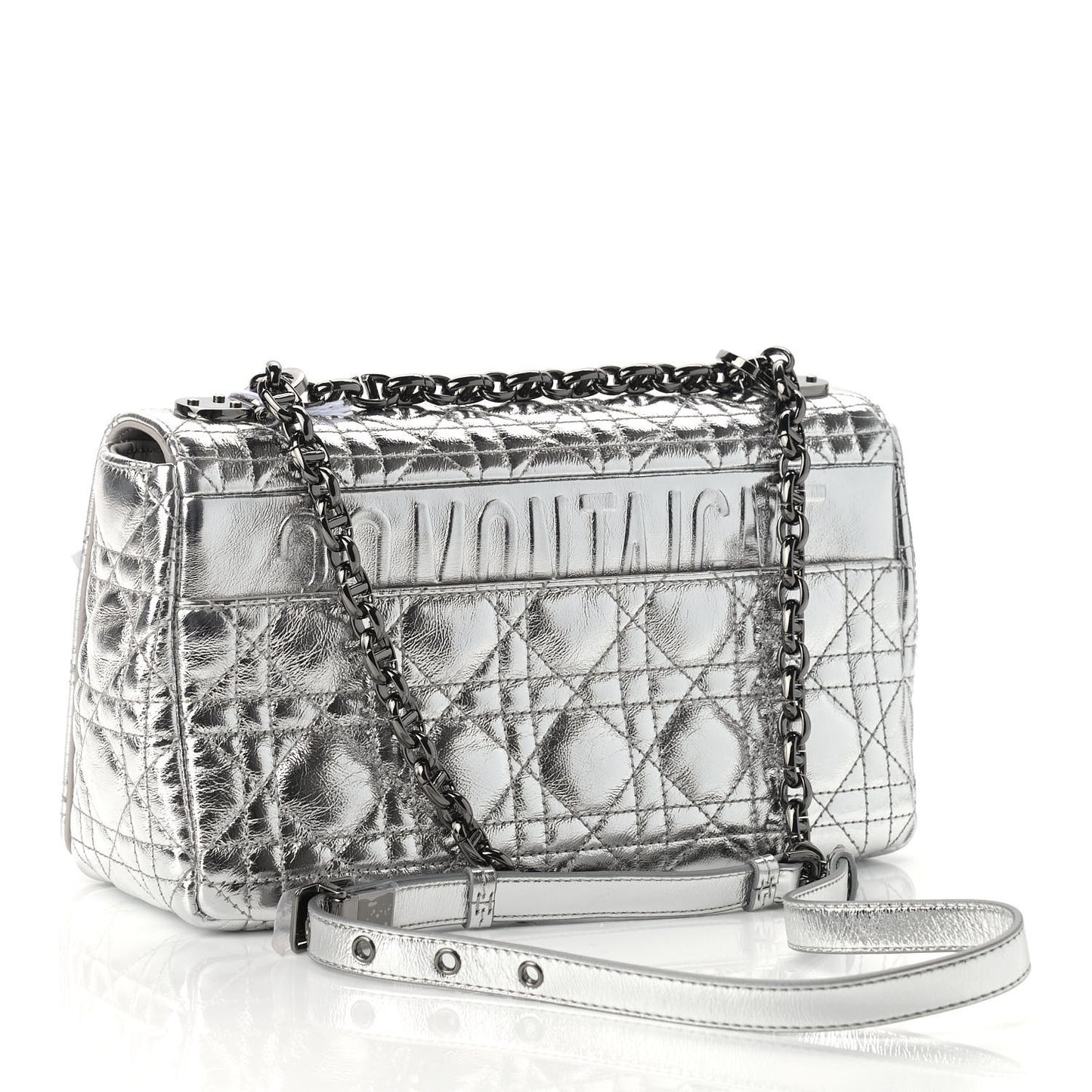 Metallic Calfskin Cannage Medium Caro Bag Argent