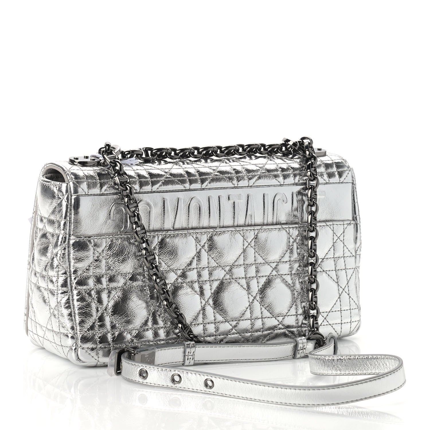 Christian Dior Metallic Calfskin Cannage Medium Caro Bag Argent 2 of 9