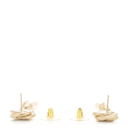 Chanel Metal Crystal Pearl Flower CC Drop Earrings Gold White 3 of 5