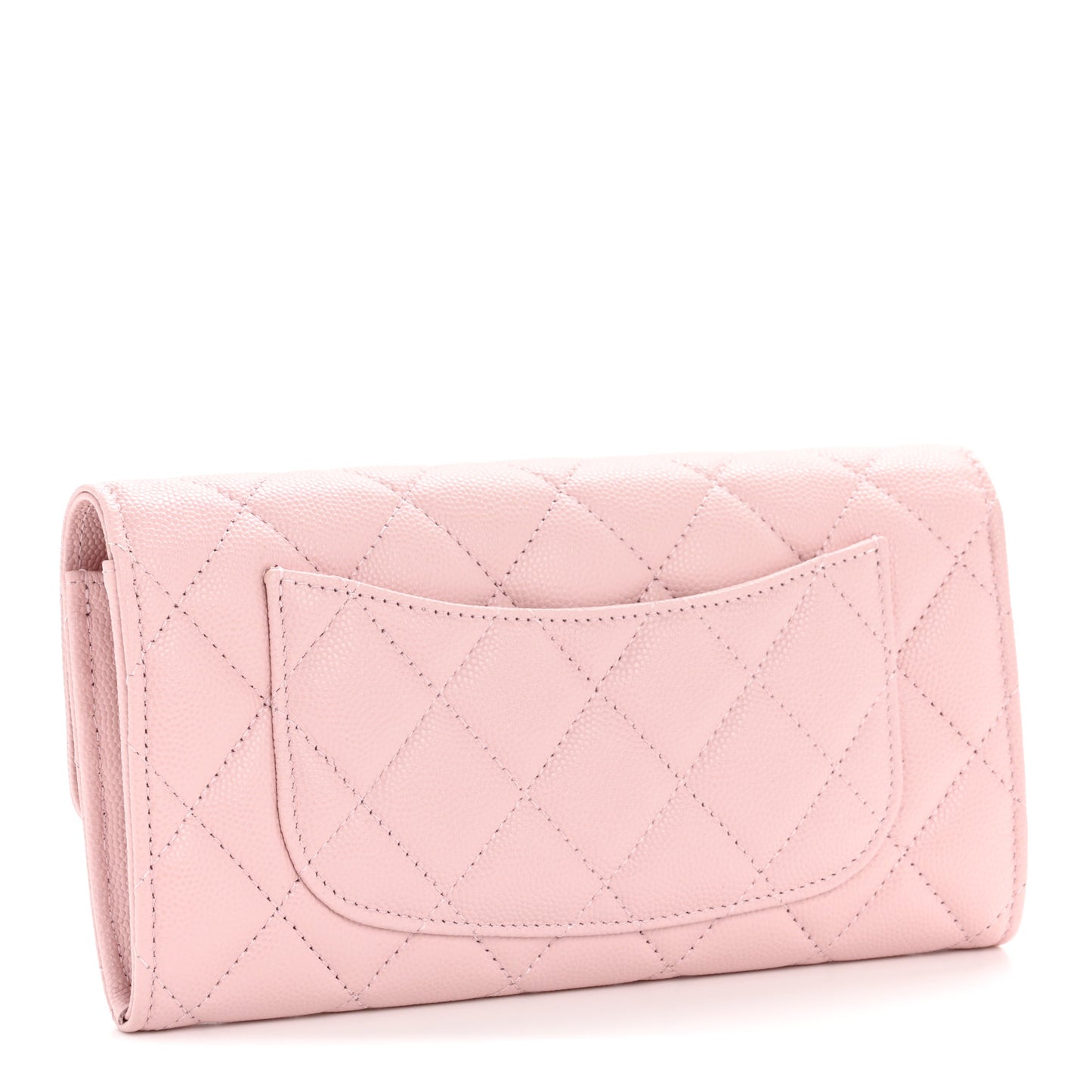 Caviar Quilted Large Gusset Flap Wallet Light Pink