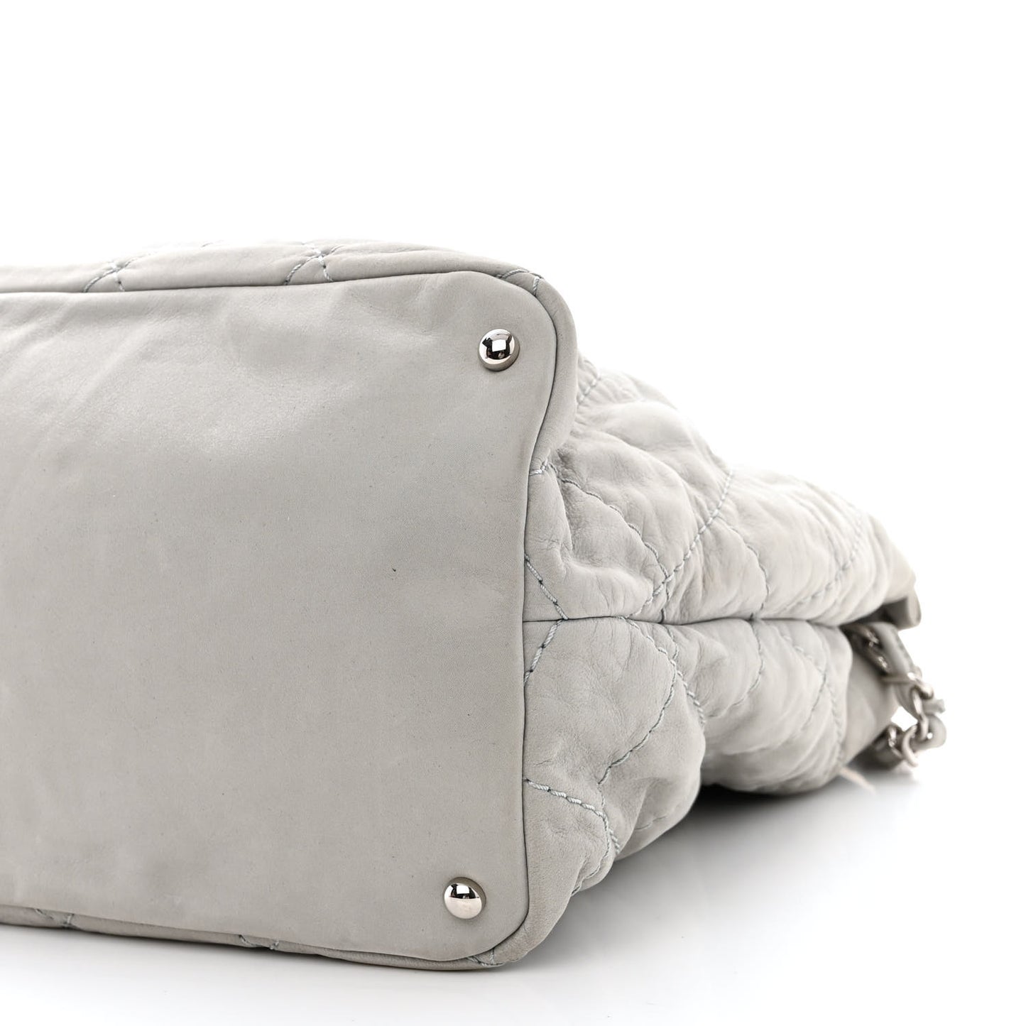 Iridescent Calfskin Diamond Stitched CC Shopping Tote Gris Clair