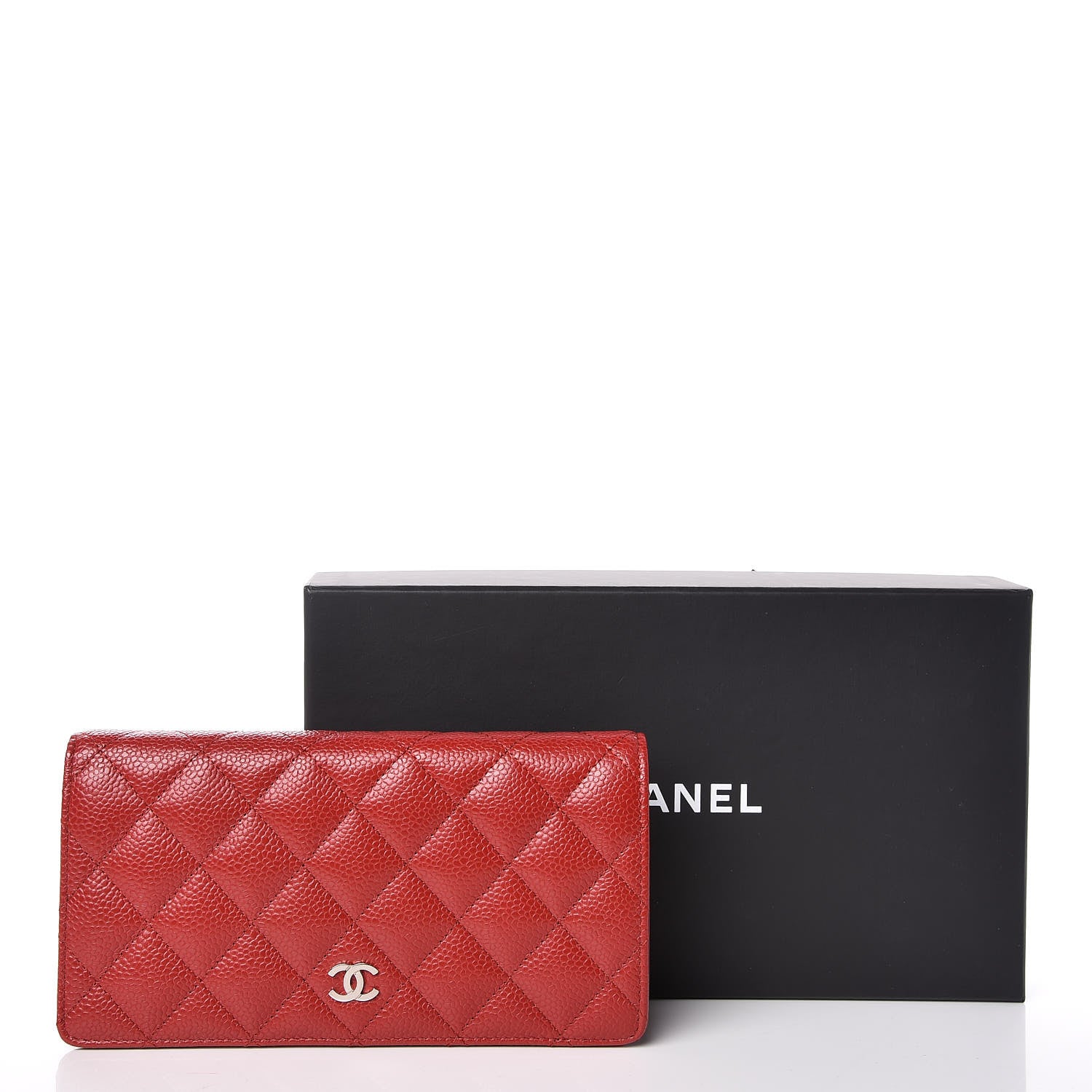 Chanel Caviar Quilted Yen Wallet Red 9 of 9