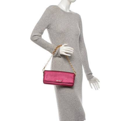 Prada Metallic Saffiano Metal Chain Wallet Ametista 2 of 7