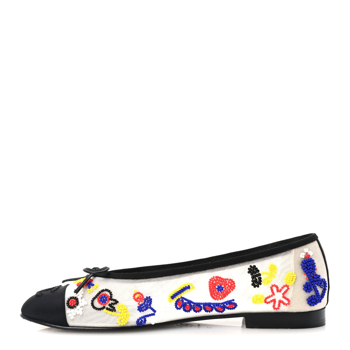 Chanel Mesh Pearl Grosgrain Cap Toe CC Coco Beach Ballerina Flats 39 Multicolor Black 1 of 9