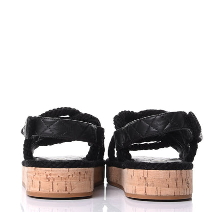Chanel Cord Lambskin Quilted Logo Sandals 39 Black 6 of 11