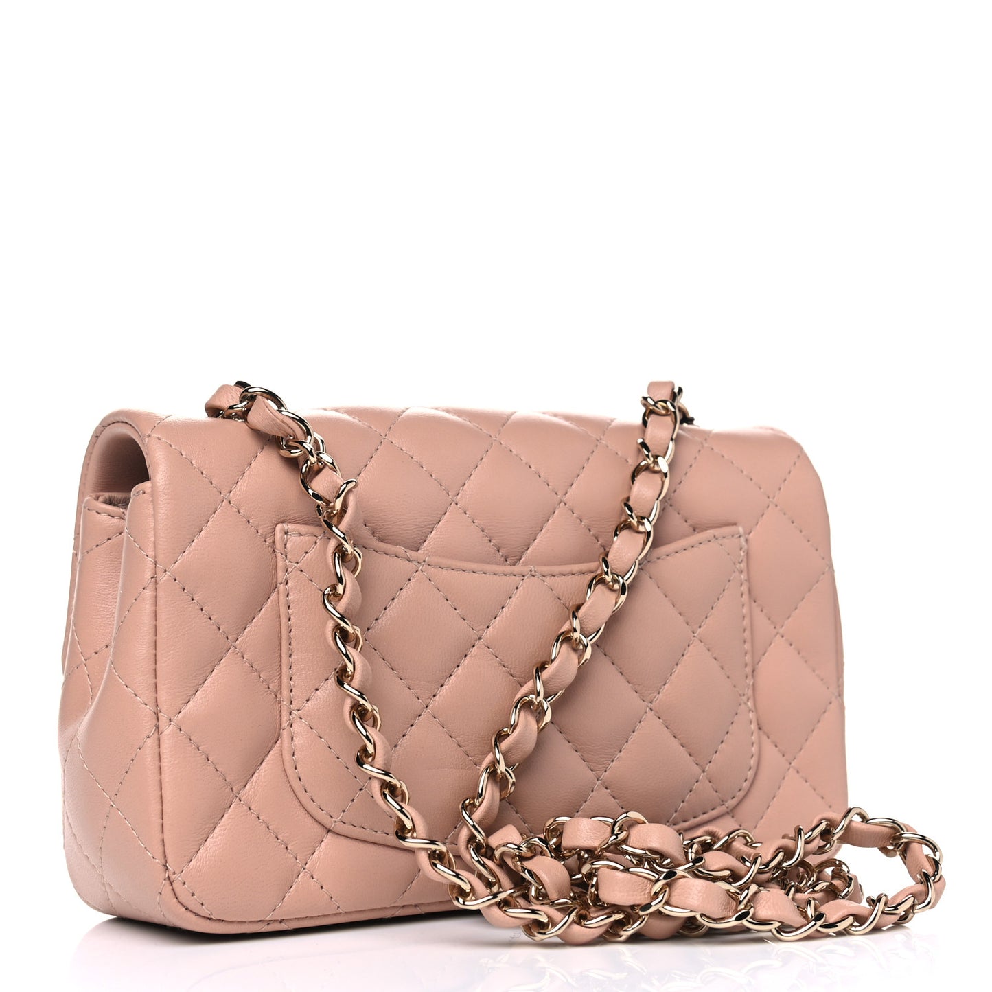 Lambskin Quilted Mini Rectangular Flap Dark Beige
