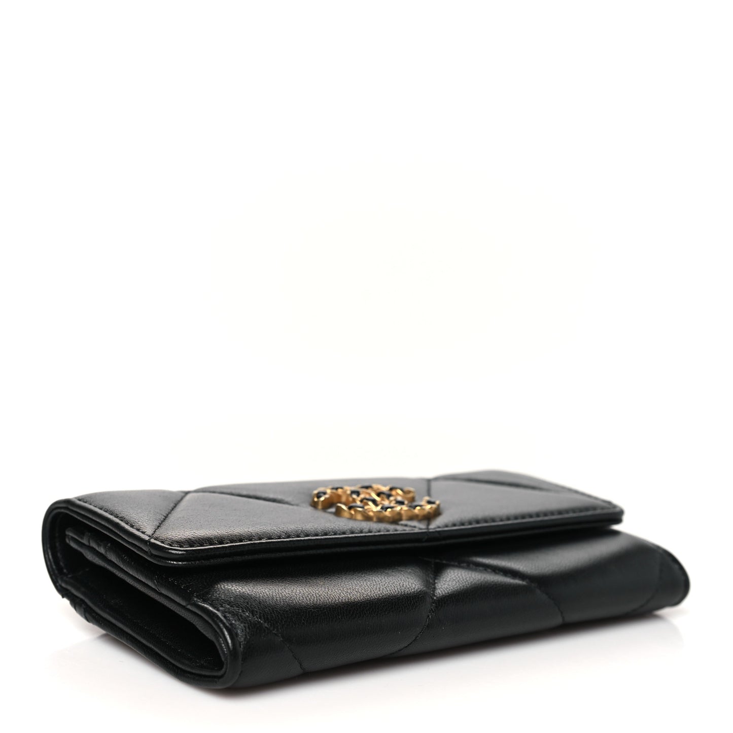 Lambskin Quilted Chanel 19 Flap Wallet Black