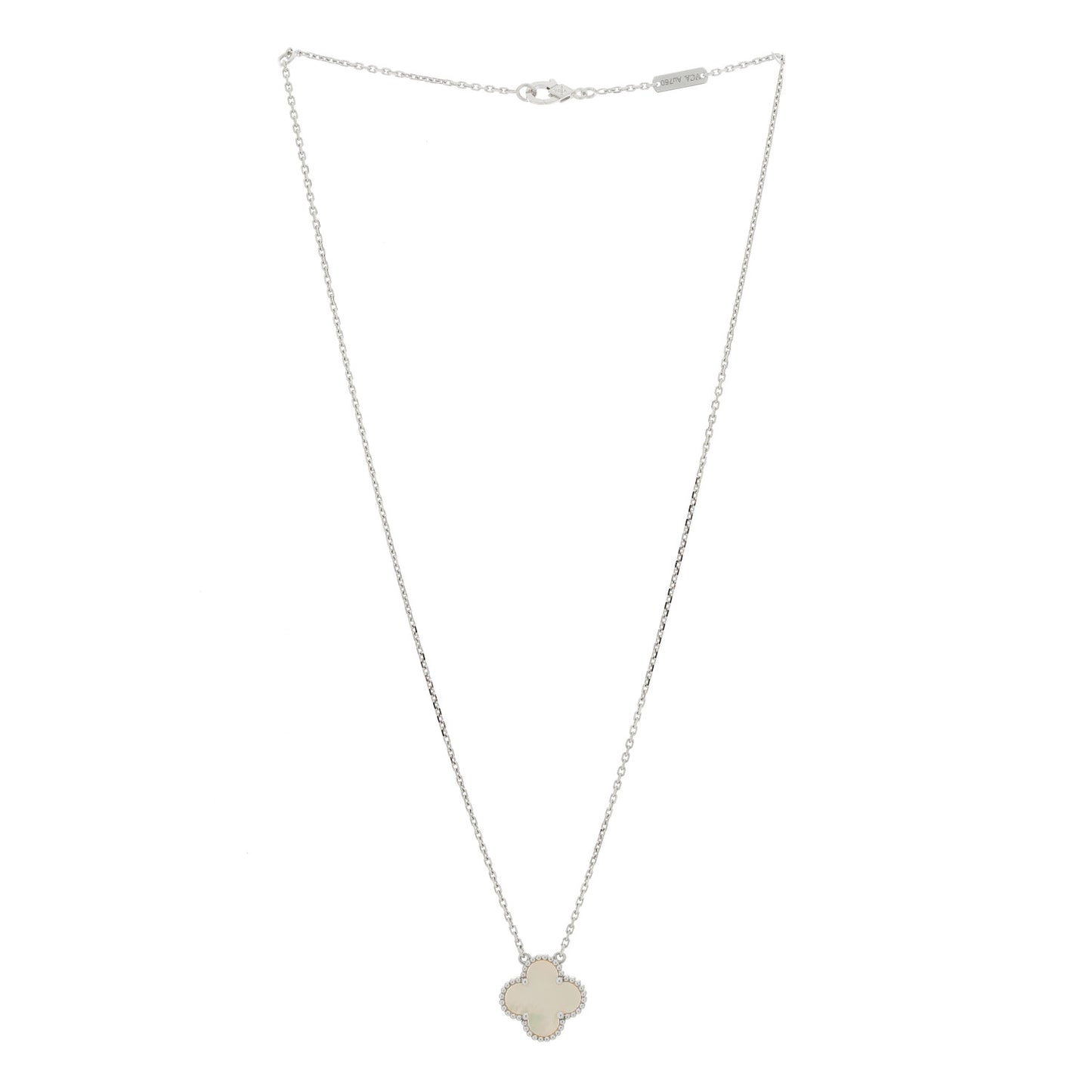 18K White Gold Mother Of Pearl Vintage Alhambra Pendant Necklace