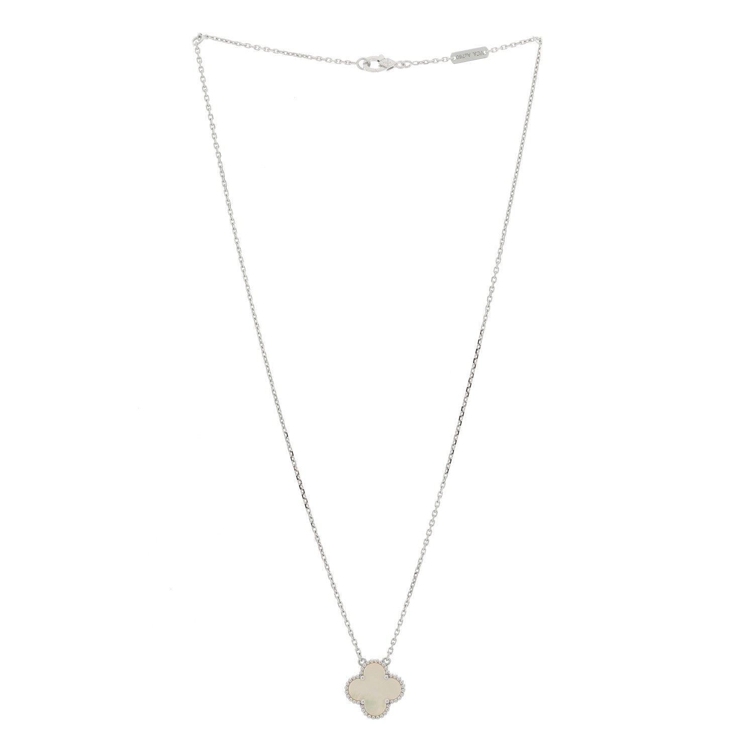 Van Cleef & Arpels 18K White Gold Mother Of Pearl Vintage Alhambra Pendant Necklace 3 of 5