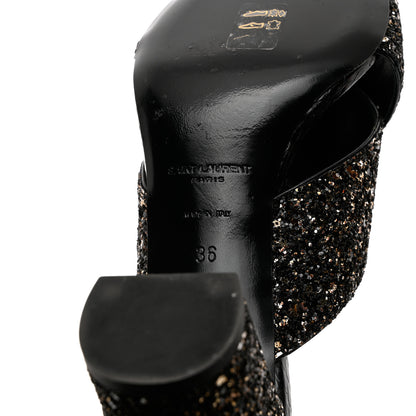 Saint Laurent Glitter LouLou 70 Mule Sandals 36 Black Gold 9 of 10