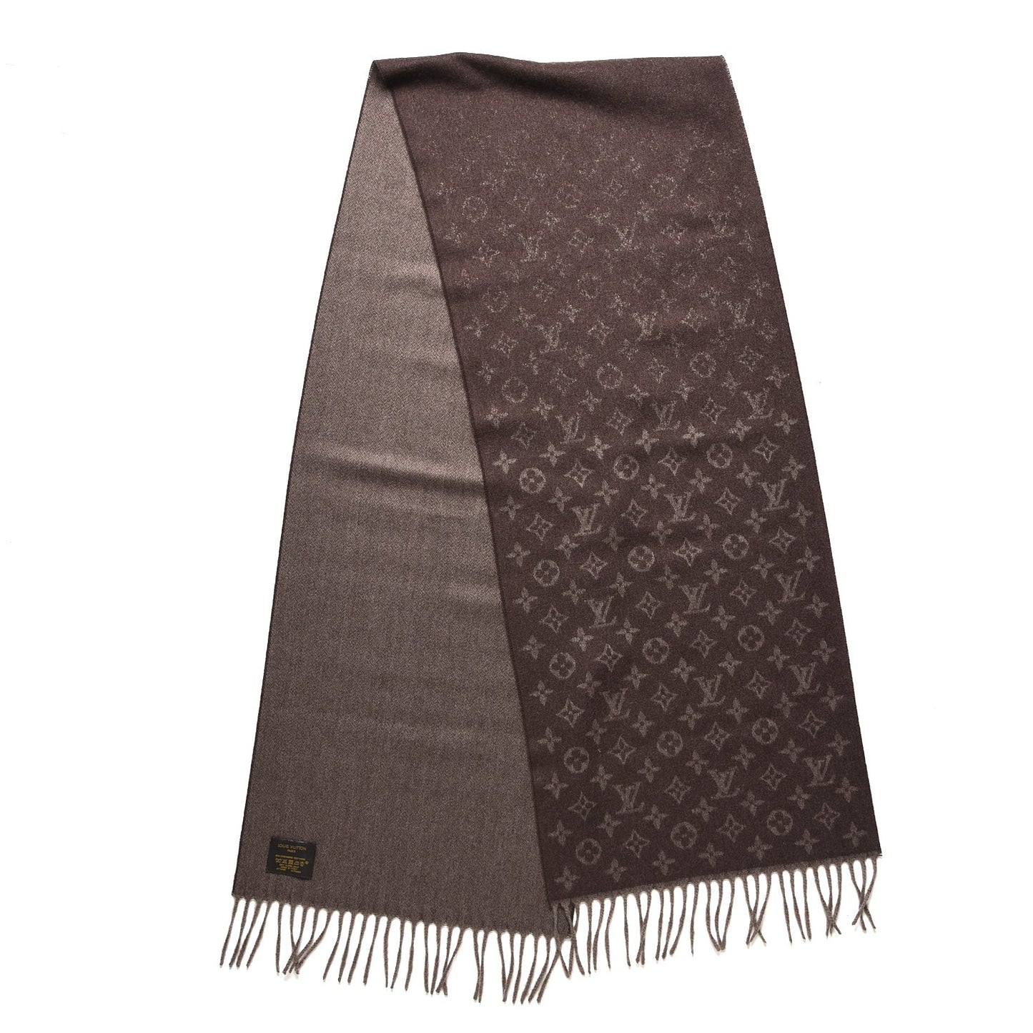 Cashmere Wool Monogram Gradient Scarf Brown