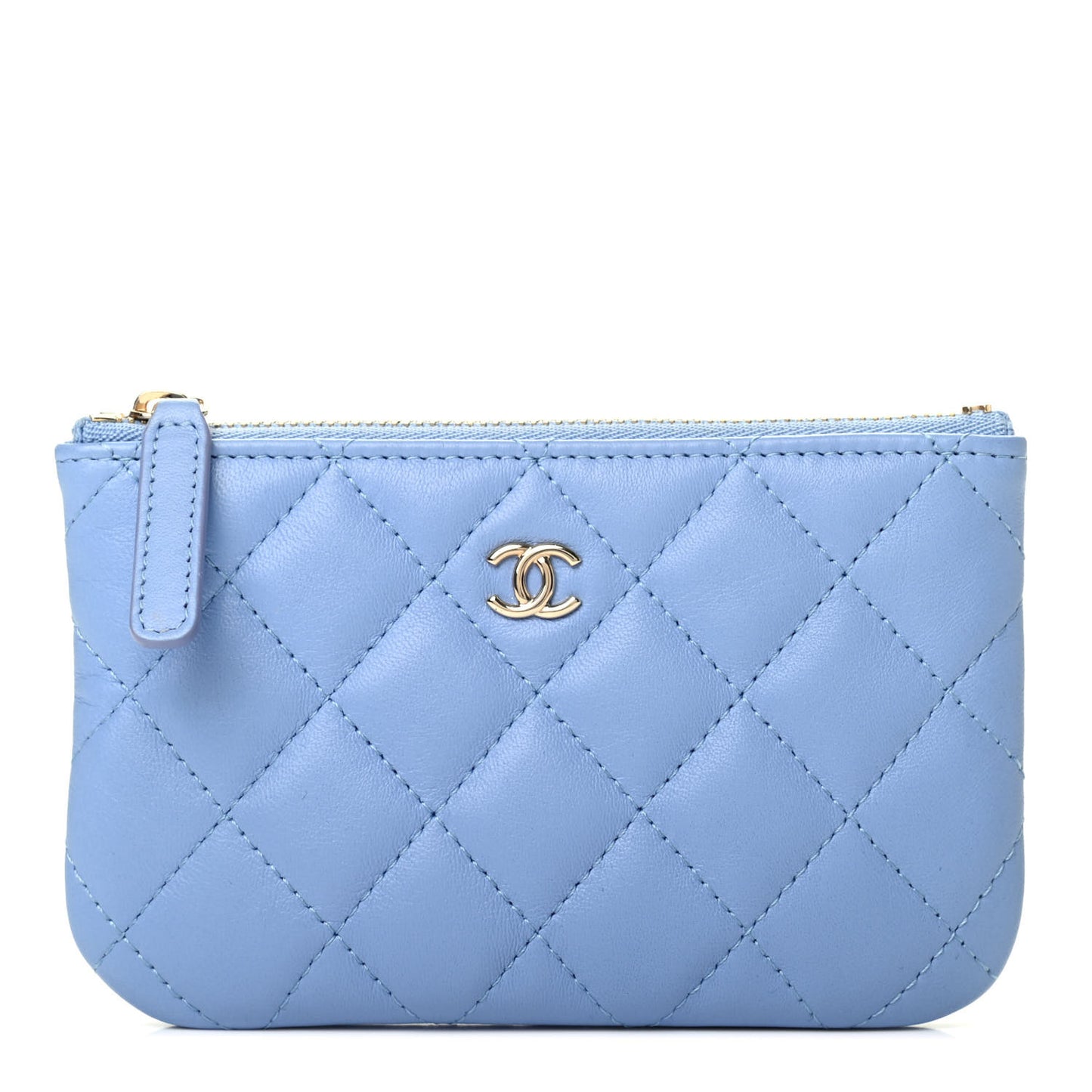 Lambskin Quilted Small Cosmetic Case Light Blue